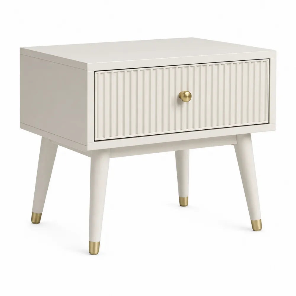 Mesita de Noche de Madera MDF Blanca con Detalles Metálicos Dorados