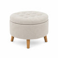 Taburete redondo con almacenamiento tapizado en poliéster beige