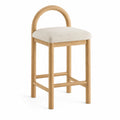 Taburete de roble y tela poliéster beige 75cm