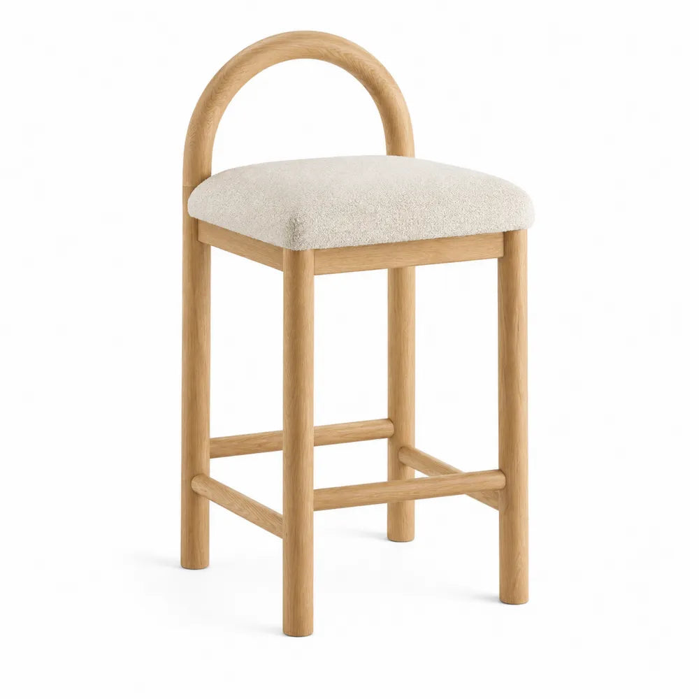 Taburete de roble y tela poliéster beige 75cm