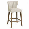 Taburete de madera con asiento de tela beige