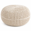 Puf redondo de algodón tejido beige