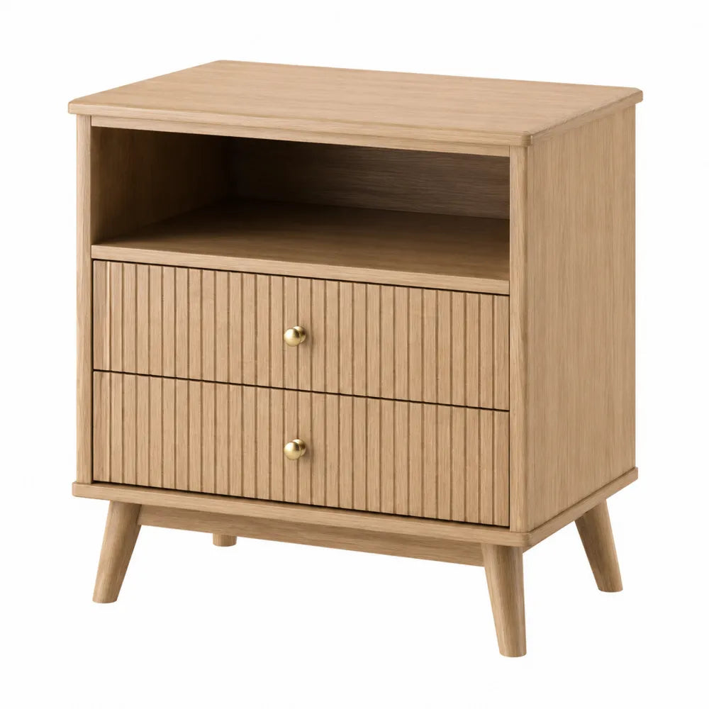 Mesita de noche de madera con 2 cajones de roble