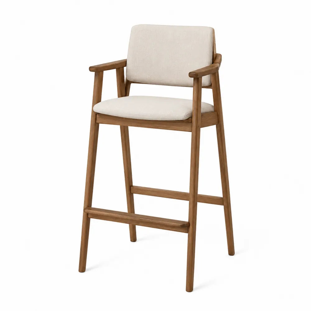 Taburete de madera con cojín de poliéster beige