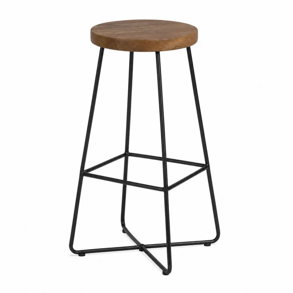 Taburete de madera y metal negro, 75 cm
