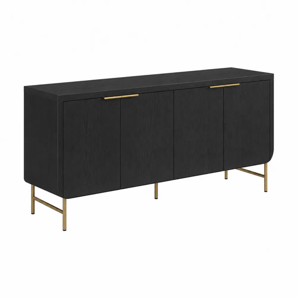 Aparador de madera MDF negro con patas de metal 180x40x75 cm