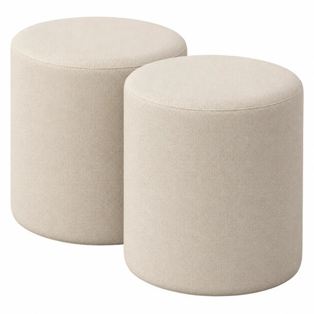 Juego de 2 reposapiés cilíndricos de madera contrachapada y poliéster beige
