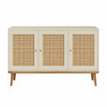 Aparador de Madera de Roble y Ratán Natural 3 Puertas Beige