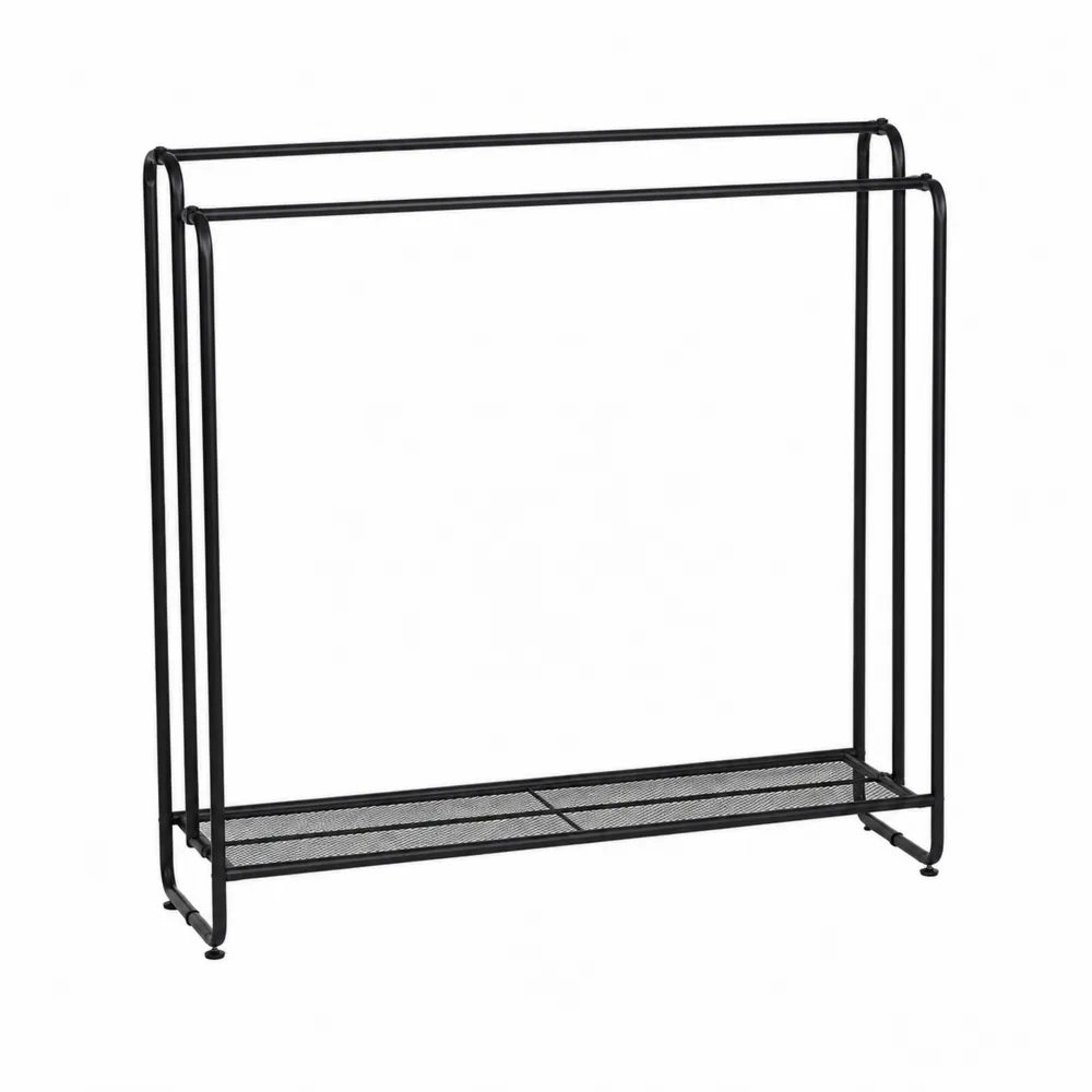 Perchero toallero de metal negro con 2 barras 80x30x80 cm