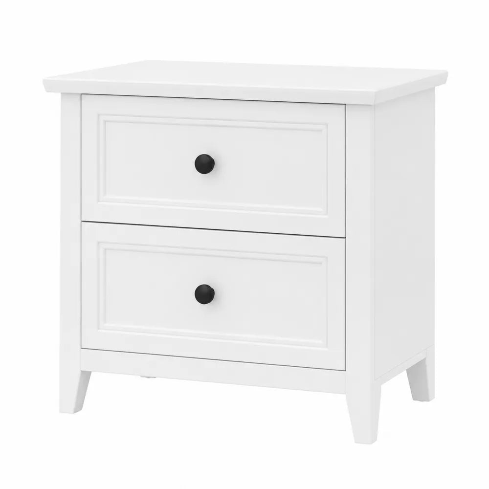 Mesita de noche de madera con 2 cajones color blanco