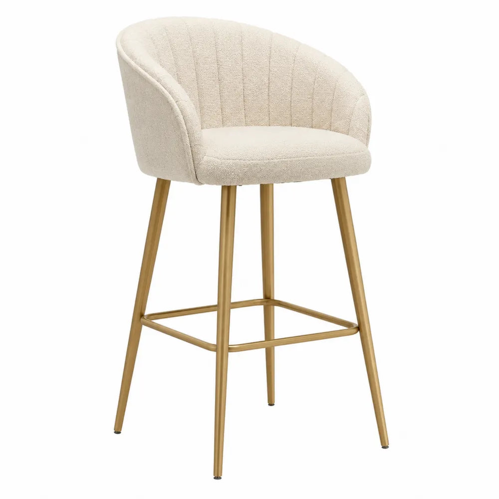 Taburete de barra con asiento de tela y patas de metal
