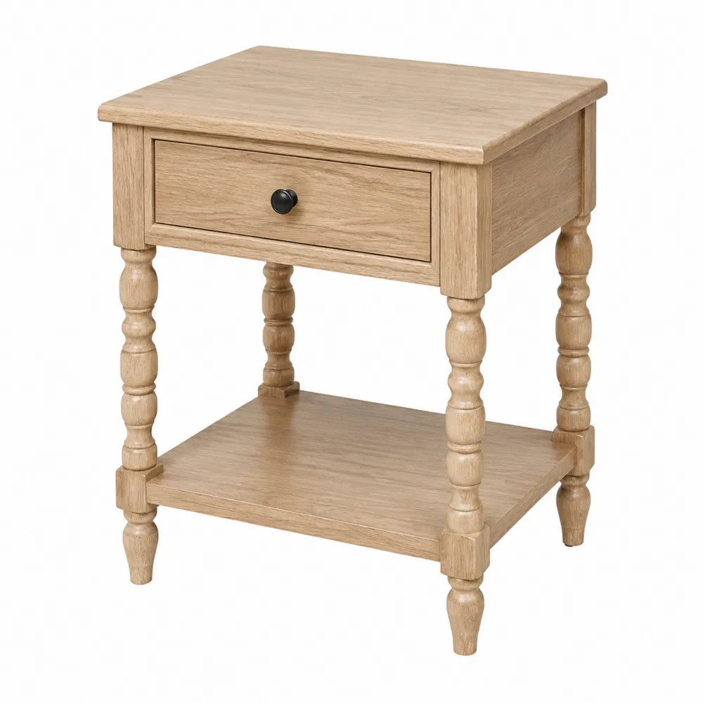 Mesa auxiliar de madera de roble con cajón 40x30x60 cm
