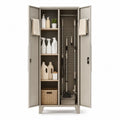 Armario de metal beige con estantes y soporte para herramientas 180x90x45 cm