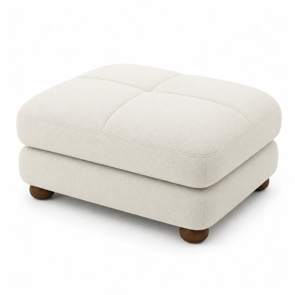 Reposapiés de poliéster beige con patas de madera