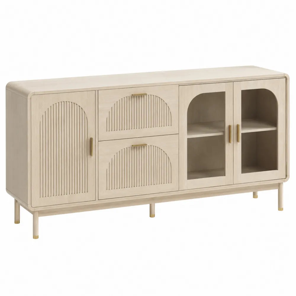 Aparador de Madera de Roble con Puertas de Vidrio Templado Beige