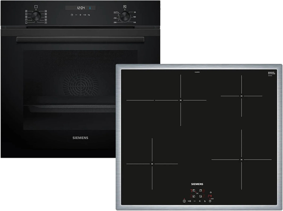 Siemens EQ522I1BZ HB237GBB3, Sety sporáku a trouby, Sada Zadní trouba Deep černá Inox + samostatná indukční sporák EH64KBFB5E, Černá / stříbrná