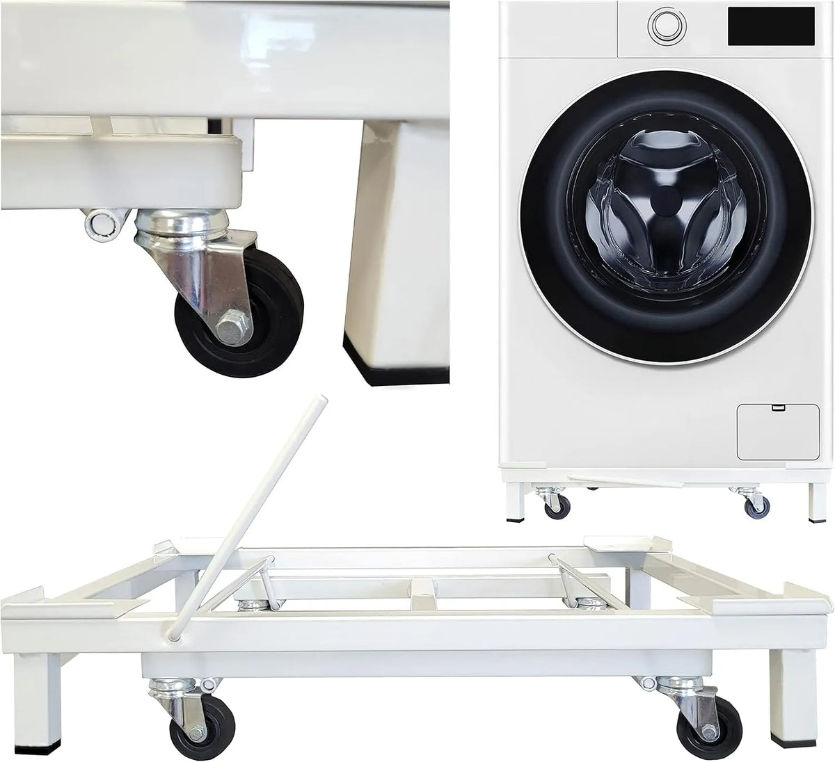 Tecnokit, Skládací regály, pračka a sušička s koly, ocel, pákový systém 300kg, bílá, antivibrační systém, 300kg, 50x60cm, 45 x 35