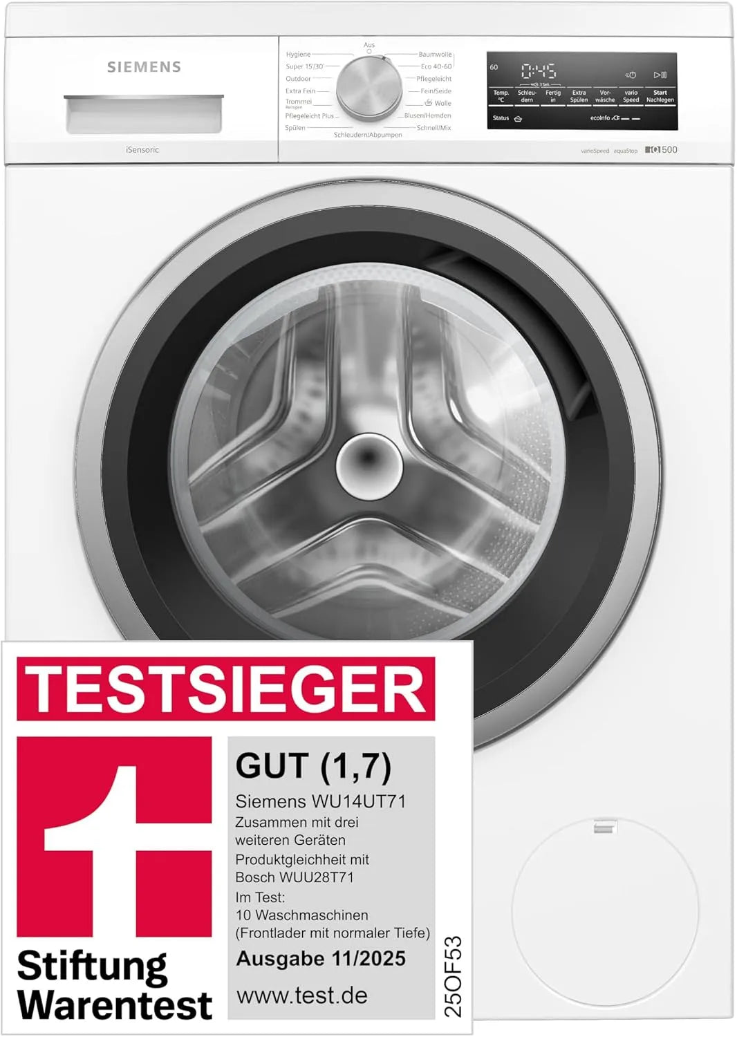 Siemens iQ500 WU14UT71, Pračky, Podstavba pračka 8 kg 1400 UpM, Bílá, 8 kg, 69 dB