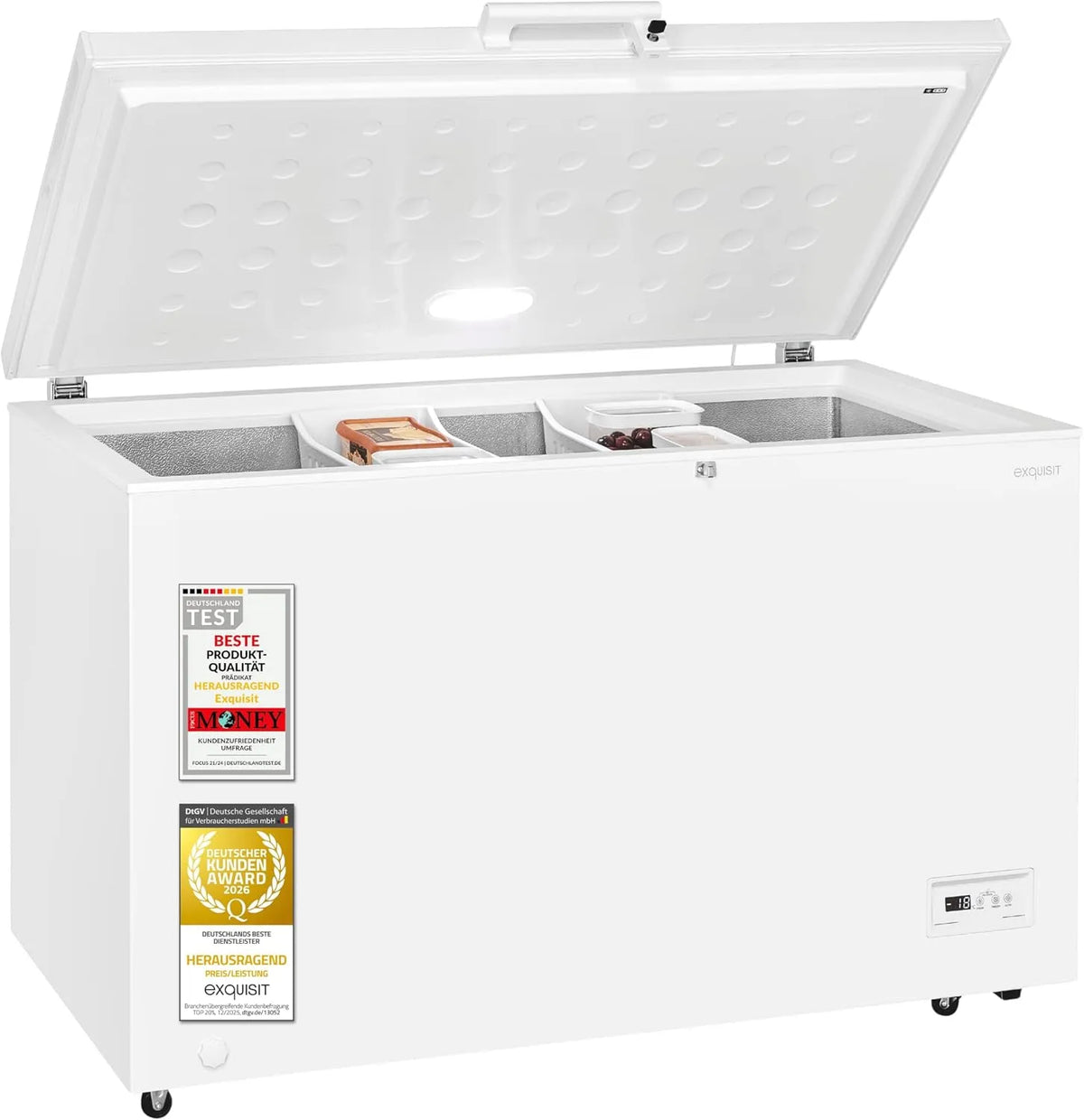 Exquisit GT5400-HE-041E GT5400, Truhlicové mrazničky, Excelentní - HE- 041E mrazák - 371 l hrudník s rychlým zmrazením, Černá, 371 l, 39 dB