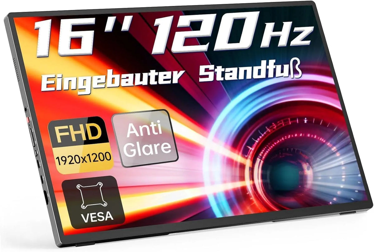 Intehill F16ZB, Monitory, 16 palců Přenosný Gaming Monitor 120Hz, FHD 1920 × 1200 IPS 16: 10, Antireflexní, Černá, 120Hz, 1920 × 1200, 75 × 75mm
