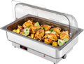 TRDEWR, Ohřívače nápojů a jídel, Elektrická Chafing Dish 600 W, nerezová ocel ohřívač s PC Rolltop kryt, Buffet, Stříbrná, 600 W, 6 l