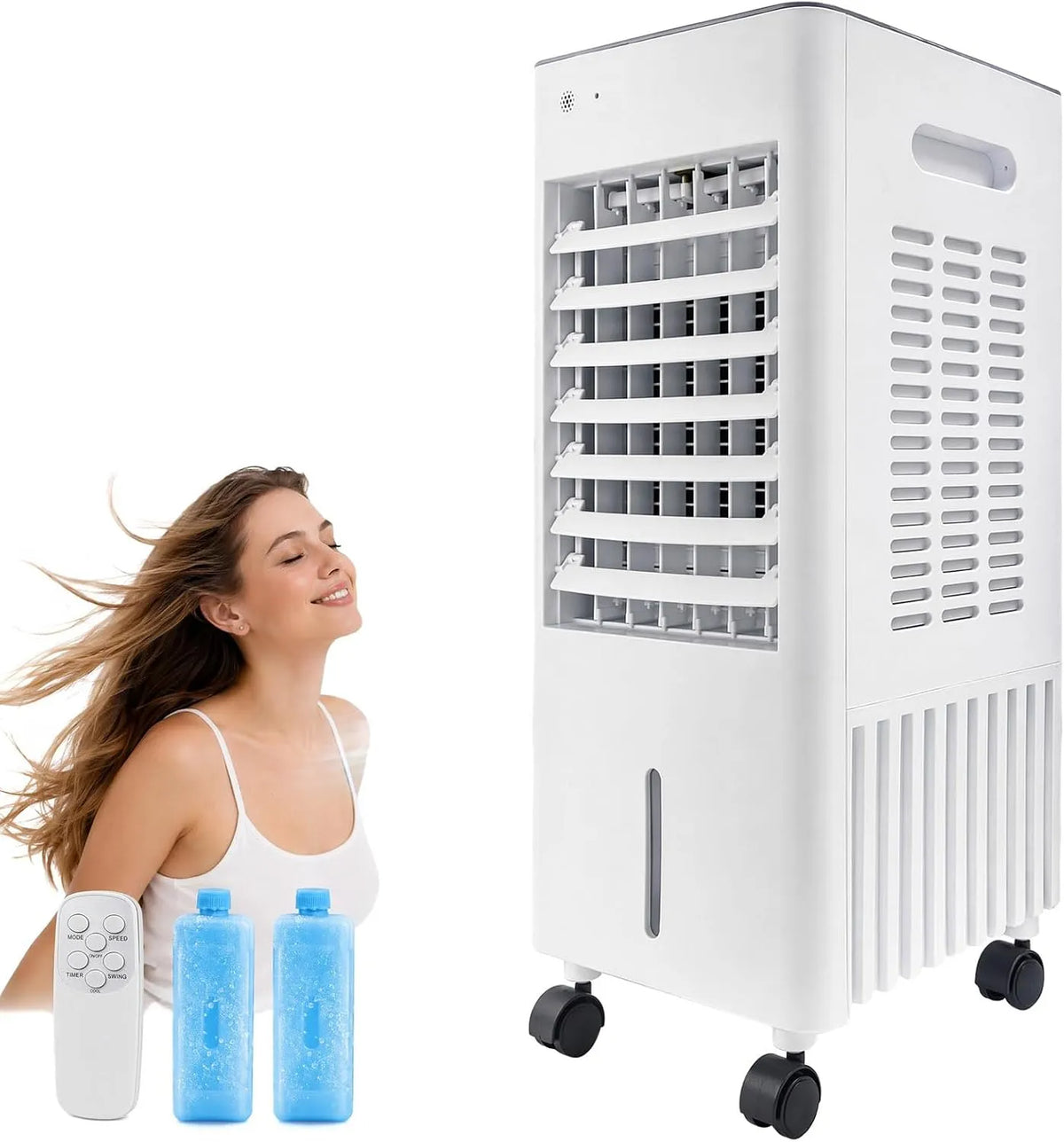 Simsky 4-in-1, Mobilní klimatizace, Mobilní chladič vzduchu 12L vodní nádrž, vytlačovací chladič s dálkovým, Bílá, 12L, 2 l