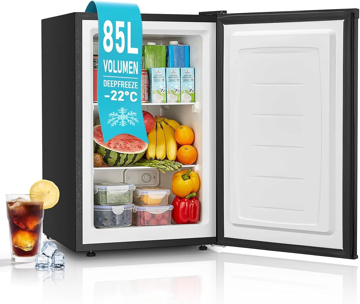 FOHERE 4-Sterne-Gefrierfach, Mrazničky, Mrazicí box 85 litrový mrazák, 80cm vysoký, 3 zásuvky, dveře stop vyměnitelná a, Bílá, 85 l, 80cm, 240V