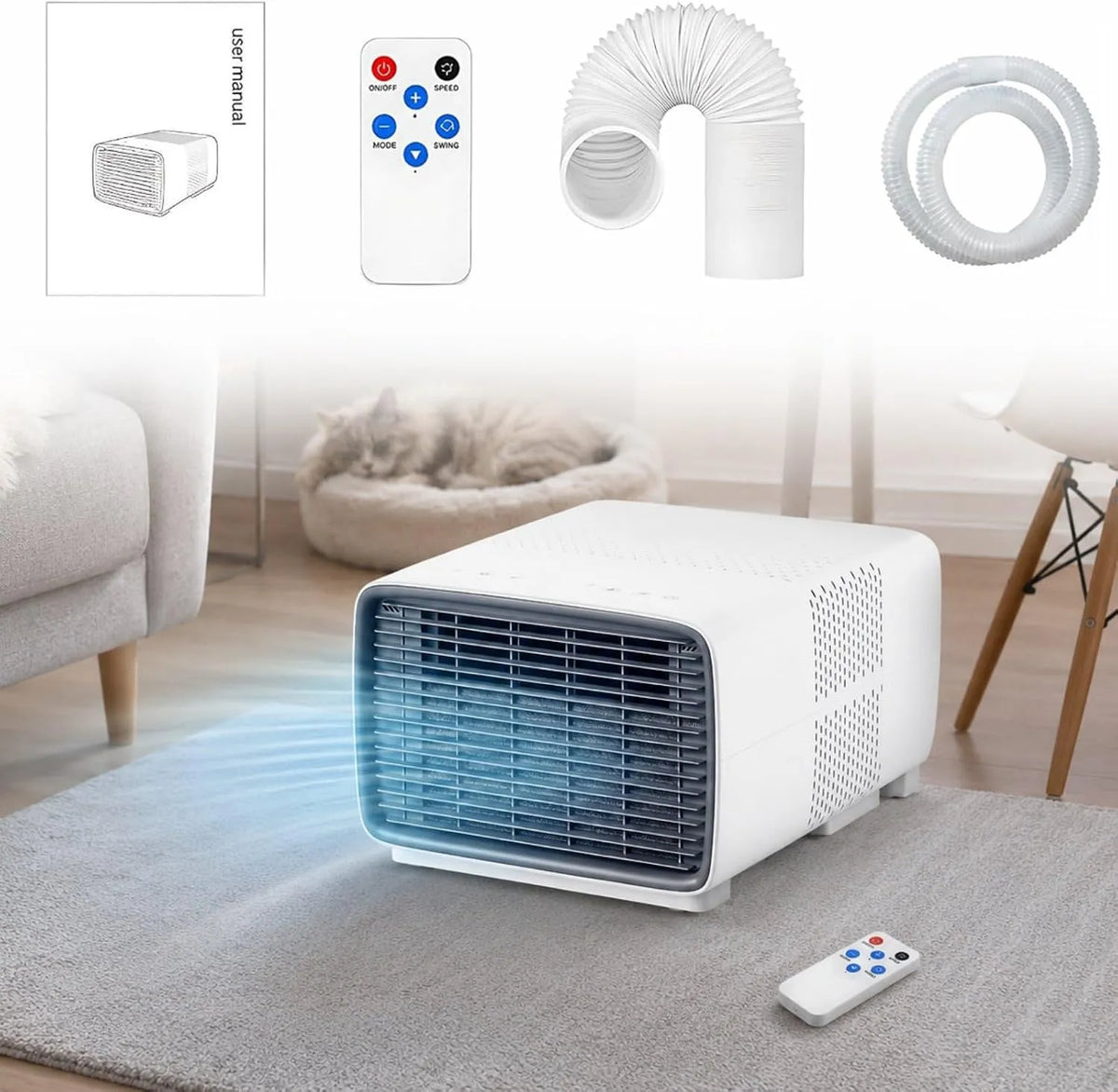 HCAUYNN, Mobilní klimatizace, Mobilní klimatizace s výfukovou hadicí, chladicí suchý ventilátor, 280W Nízký, Bílá, 280W, 45 dB, 900W