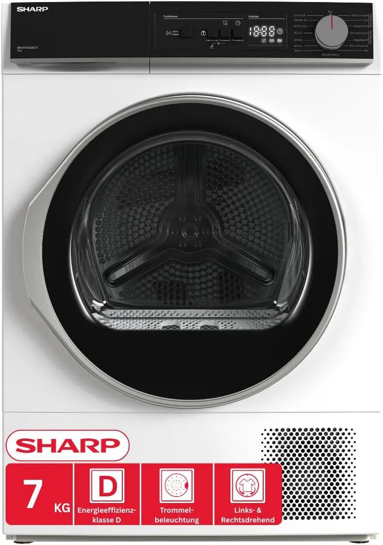 SHARP KD-NHA7S6GW1D-DE, Sušičky s tepelným čerpadlem, Vysoušeč teplotního čerpadla (7 kg, EEK D), (15 sušárenských programů, 20 minut, Bílá, 6G