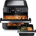 Arendo, Horkovzdušné fritézy, Hot Air Fryer XXL 12 l - 2 komory / 1 komora Match Function - Extra Large, Černá / stříbrná, 12 l, 3 v, 1 g