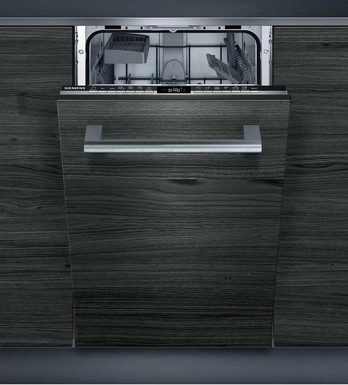 Siemens SR63EX28KE iQ300, Myčky nádobí, 60 cm, Plně integrovaná myčka nádobí, D, 63 kWh, 9 MGD, Smart Home kompatibilní, Stříbrná, 63 kW