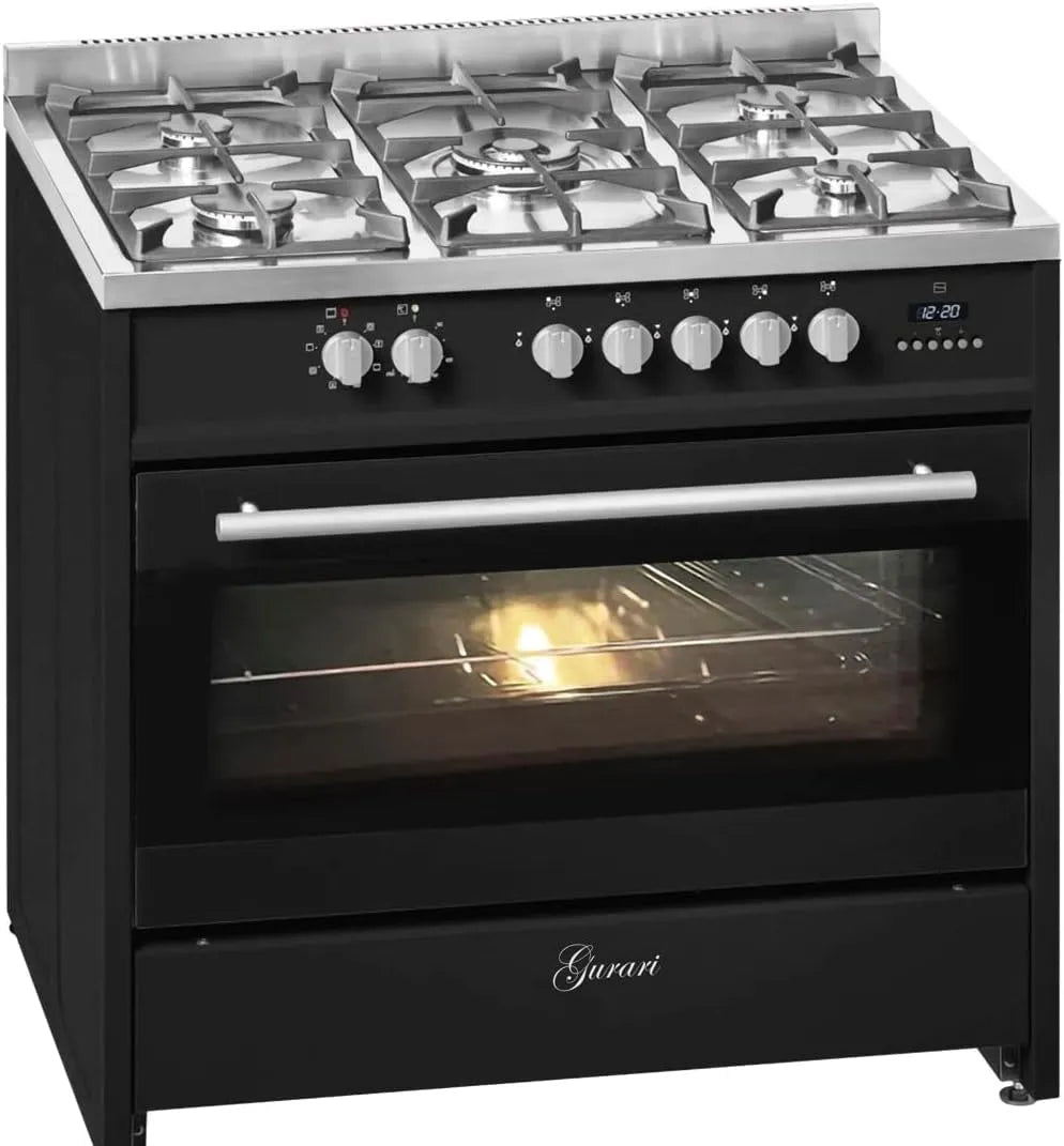 Gurari, Trouby, Gas Stojící sporák, 90 cm, Range Coocker, 121 l, Pečetní pole, 4.0 kW WOK, Černá, 4.0 kW, 5 v