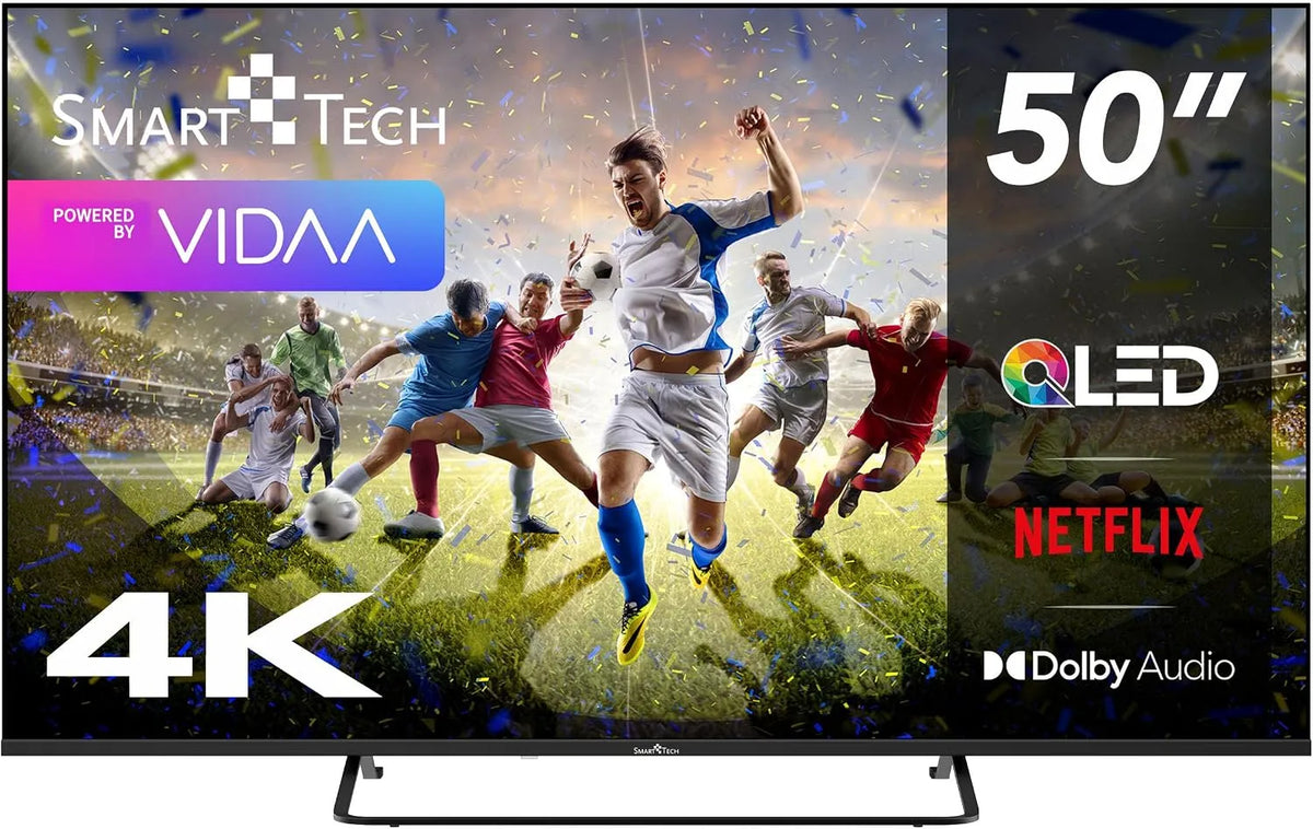 Smart Tech 50QV02K, Přenosné televizory, QLED TV 50 palců VIDAA Smart TV 4K UHD rozlišení, Černá, QLED, 4K, 126 cm