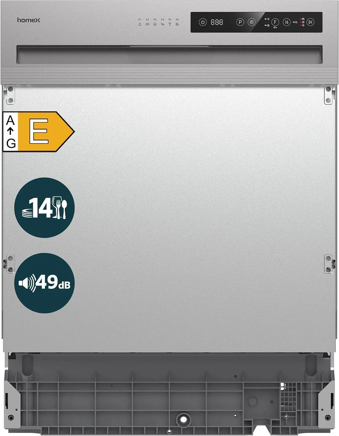 homeX DWSI601449E, Myčky nádobí, 60 cm, myčka 60 cm myčka částečně integrovaná EEK E, Stříbrná, 95 kW, 49 dB