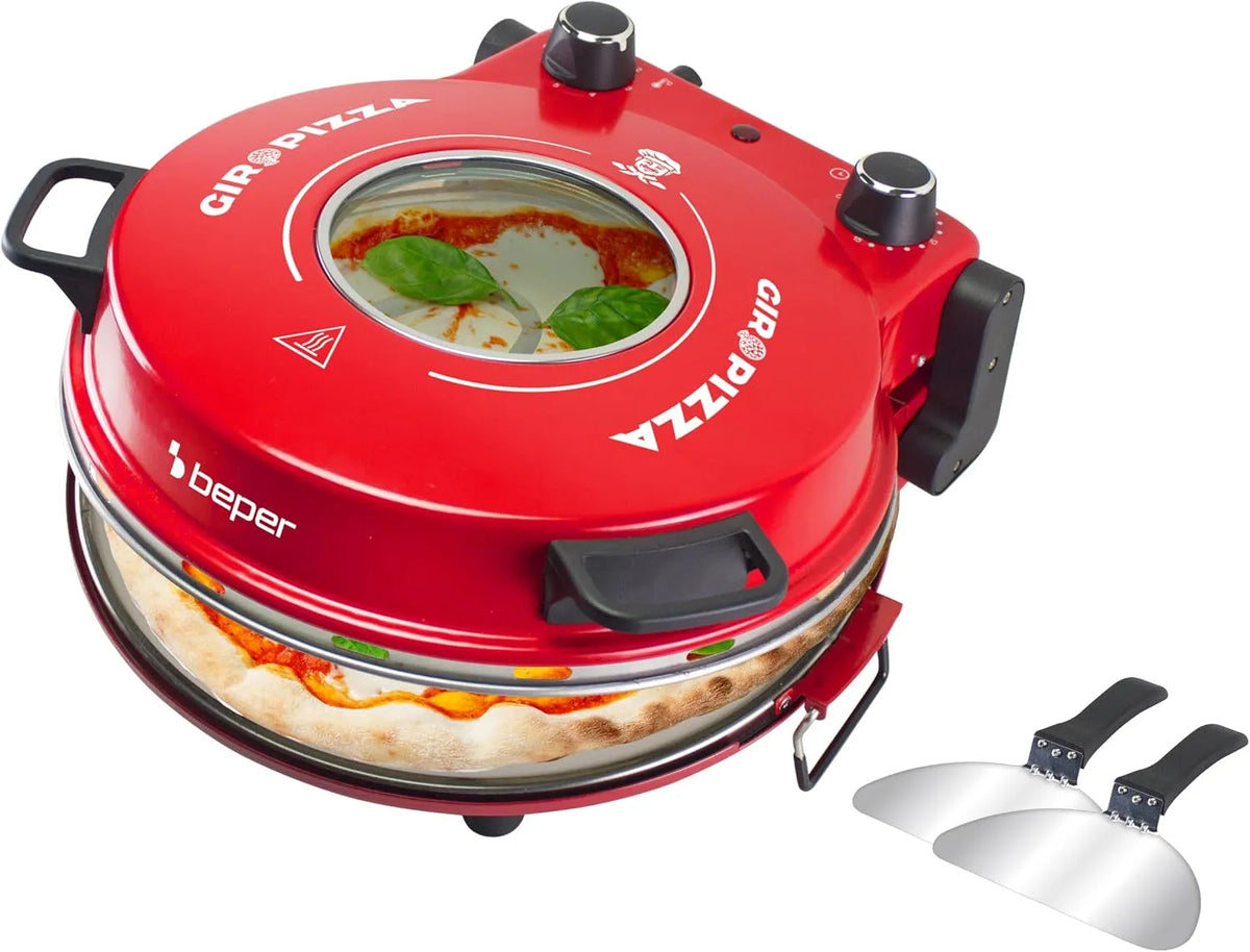 BEPER P101CUD301, Mini trouby, PEPER Elektrická pizzerie, 1200W, teplota 400 ° C, 31 cm pečicí deska, pizzová, Červená, 31 cm