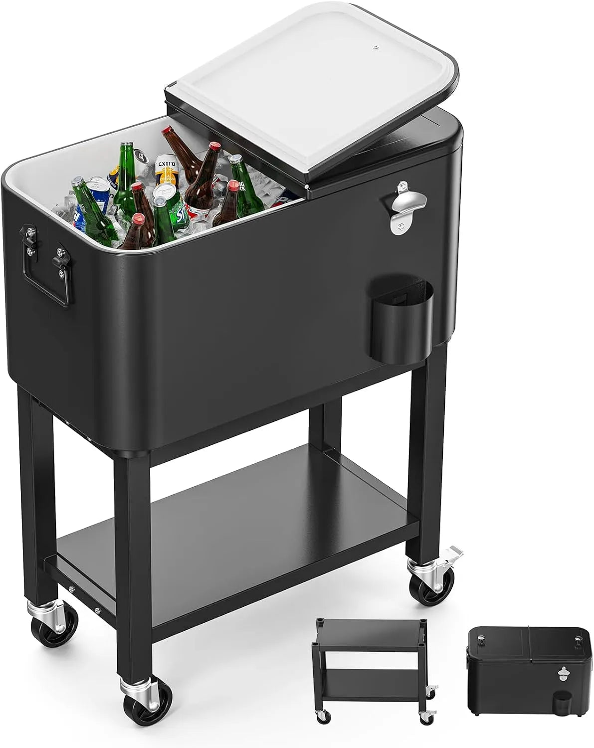 Bonnlo, Servírovací vozy, 57L Servierwagen s válečky, sidecars, terasou, lednicí, chladičem na pití s, Černá, 57L, 5 x 66 x 81 cm, 40 l, 2 v