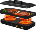 COOKTRON, Elektrické grilovací pánve, Přenosná indukční sporáková 2 hořáky s odnímatelnou železnou litinovou mřížkou, Černá, 2800W, 1800W, 400W