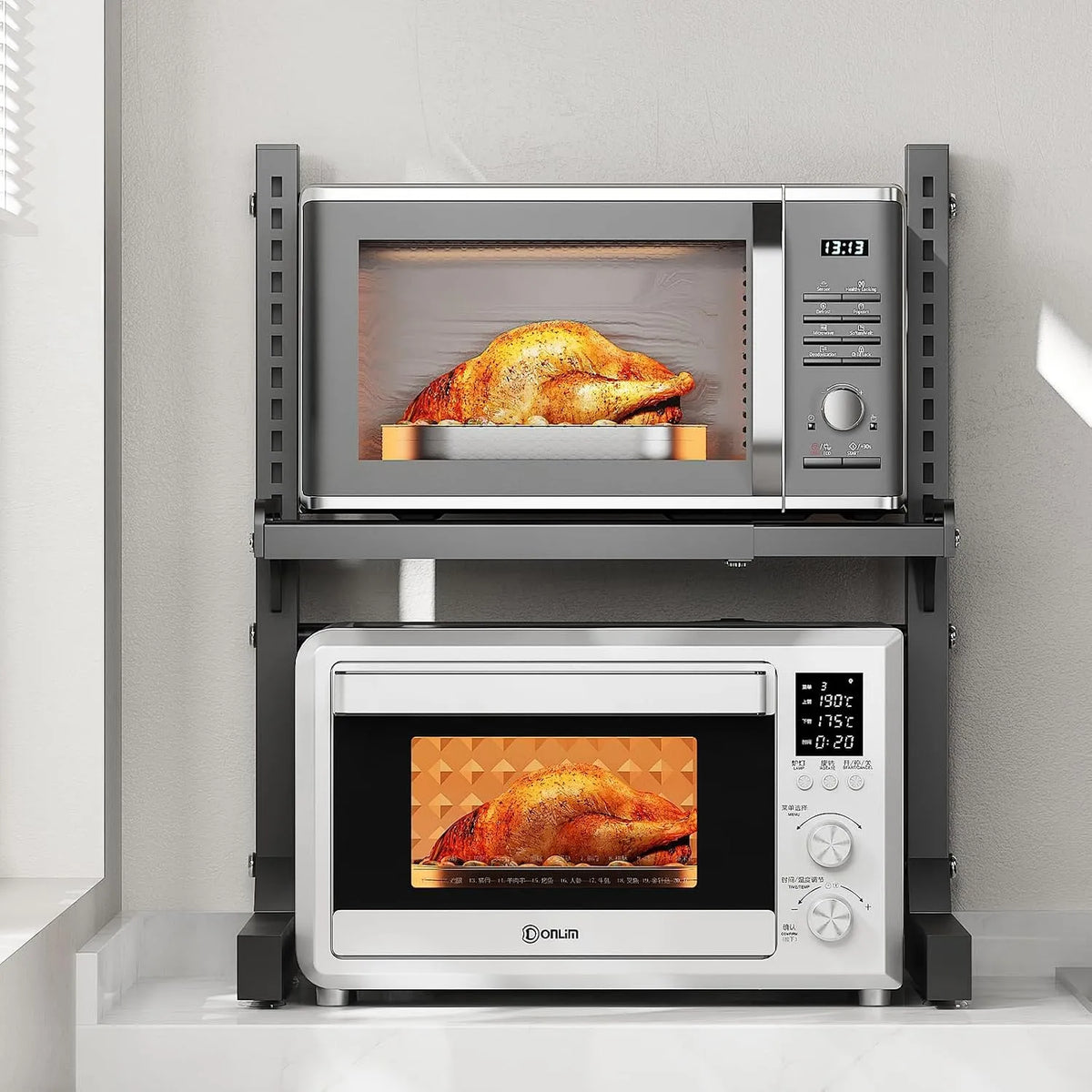 ABCOOL, Stojící police, Nastavitelné 2 Axis Kuchyně Baker Mikrovlnné sporák Rack, 1 úrovně rozšiřitelné a, Černá / stříbrná, 60 cm, 32 cm, 50 kg