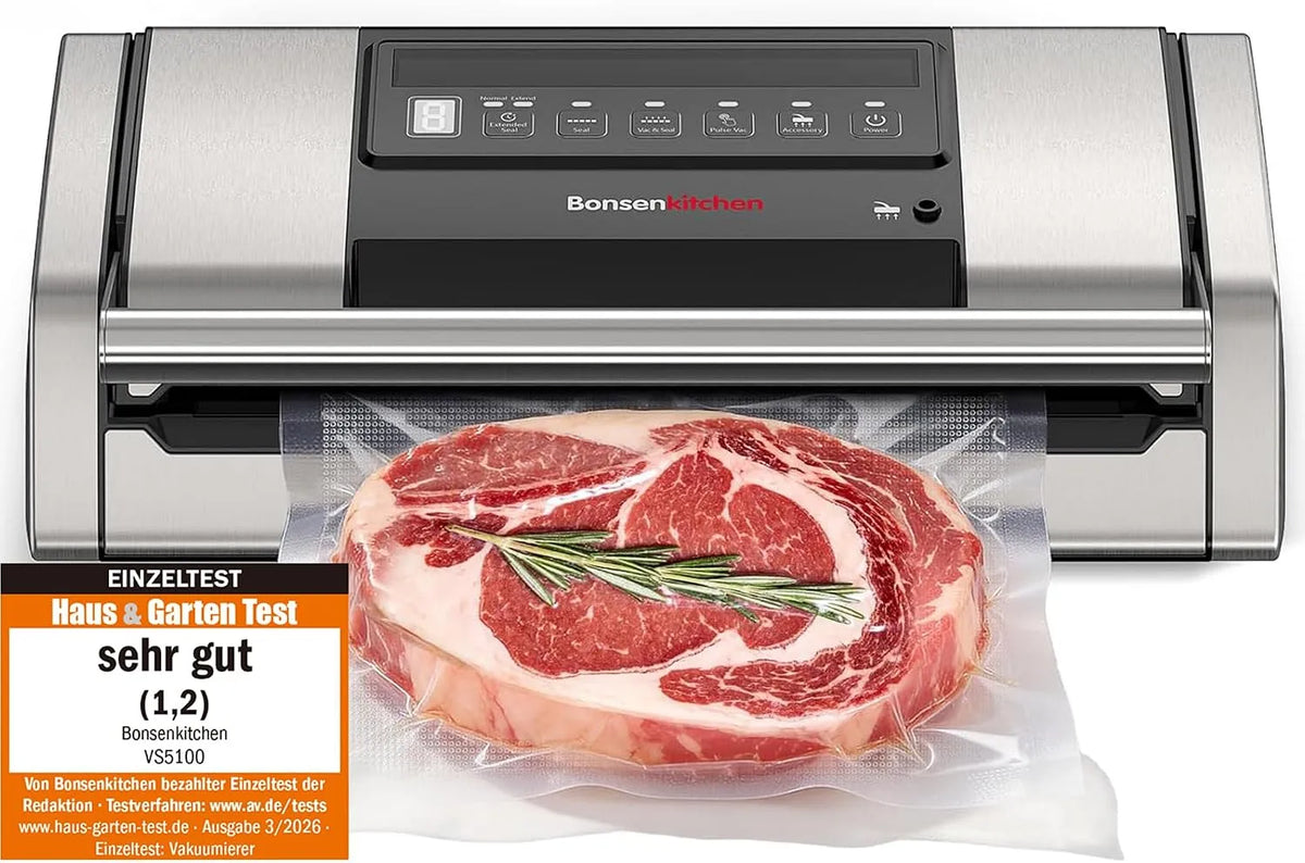 Bonsenkitchen, Zařízení pro svařování filmů, Bonsenkuchyňský vakuový přístroj, 15 L / min sací výkon, 135W vysavač, Černá, 15 L, 135W, 3 mm