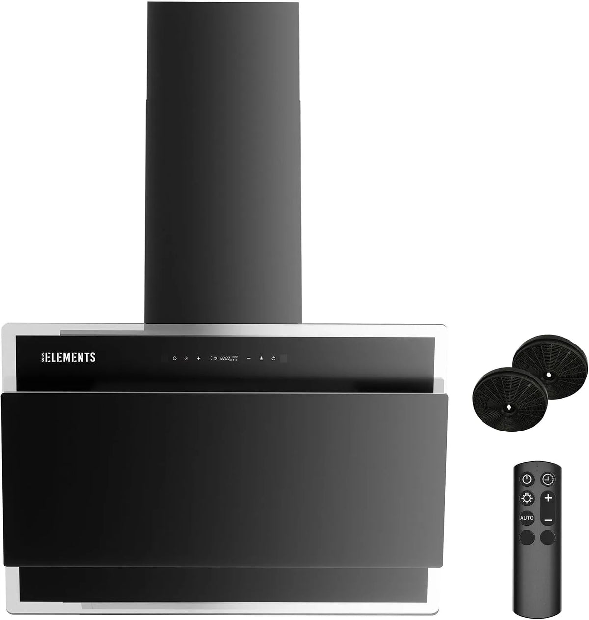 KB ELEMENTS 1000m3, Nástěnné digestoře, 60cm dolet kápě 60 cm, cirkulující vzduchová / výfuková kanyla s / h silným sacím, Černá / stříbrná, 60cm
