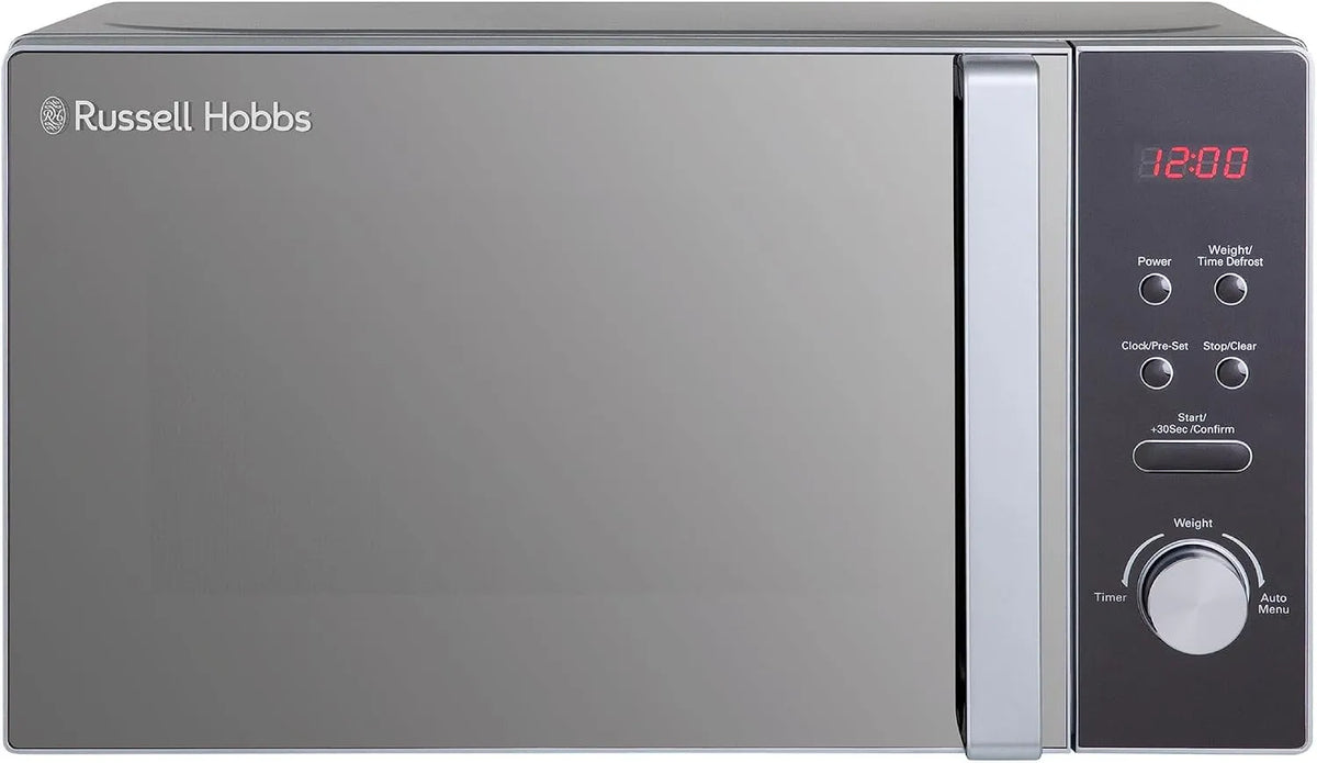 Russell Hobbs RHM2076S, Samostatné mikrovlnné trouby, Volně stojící kompaktní mikrovlnná trouba, 800 W, 20 L, stříbrné barvy, Černá / stříbrná