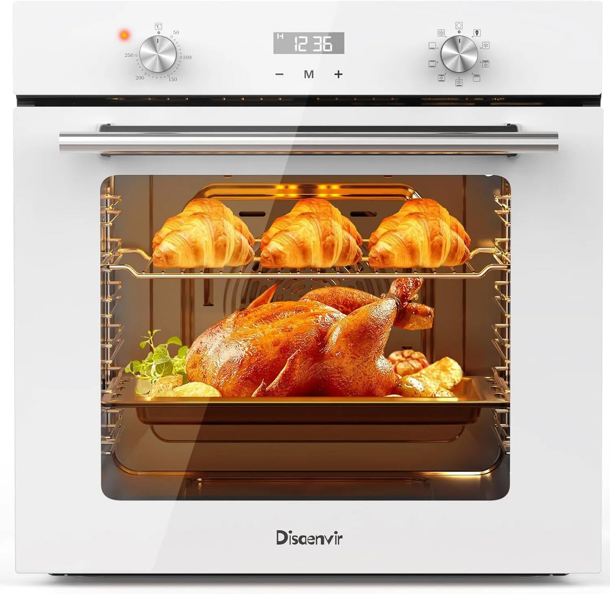 Disaenvir, Trouby, Pečící trouba 60L s zástrčkou, built- v troubě 9 funkcí, Černá / stříbrná, 60L, 9 V, 60 cm, 2200 W