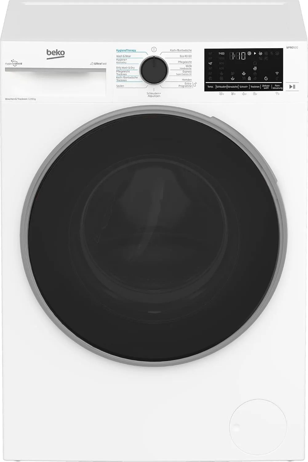 Beko B3DFT512447W, Pračky se sušičkou, pračka na vysoušeč vlasů, 12 kg praní a 8 kg sušení, 1400 ot. / min., SteamCure, Bílá, 512447W, 12 kg