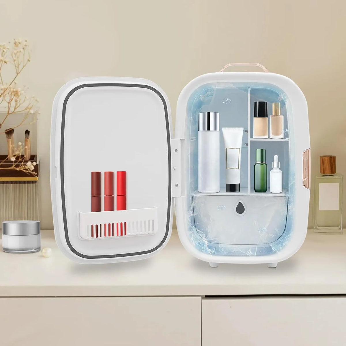 OMGGYER, Minichladničky, 12L Kosmetika Skincare Lednice Tichý Auto Mini Lednice Nápoje Mini Lednice s, Bílá, 12L, 44cm, 12V, 240V