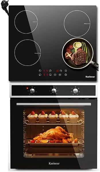 Karinear 220-240V, Sety sporáku a trouby, Karineární budova v kuchyňském setu, 60 cm indukční sporák 4 desky 3500W & 60L, Černá, 60 cm, 3500W