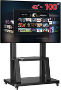 JXMTSPW, Stojanové nohy, Stojan na TV Rolling bar s válečky pro 32- 100 palců TV stojan nastavitelný, Černá, 98 ', 80kg, 900x600mm, 200x200