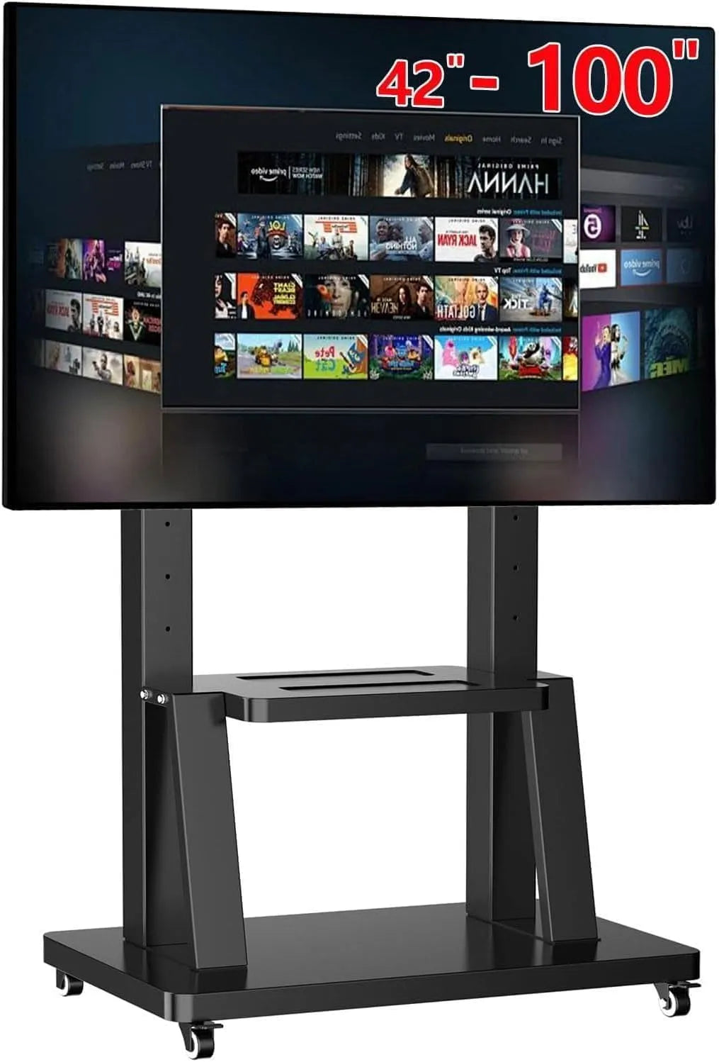 JXMTSPW, Stojanové nohy, Stojan na TV Rolling bar s válečky pro 32- 100 palců TV stojan nastavitelný, Černá, 98 ', 80kg, 900x600mm, 200x200