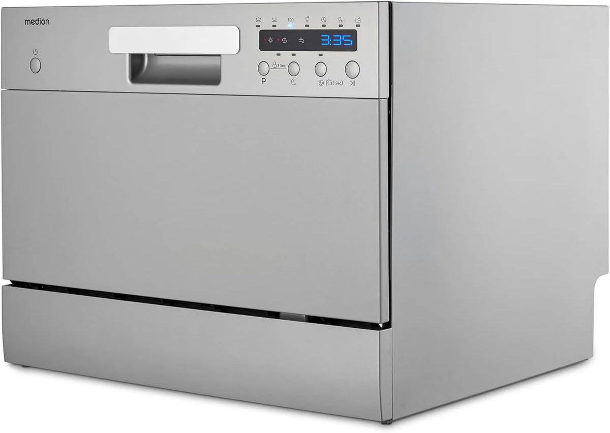 MEDION DWT60 MD37496, Stolní myčky nádobí, stolní myčka (6 stropních kapacit, 7 programů, ECO program, asi 6.5 litru paliva, Stříbrná, 6.5 l