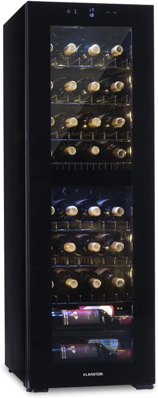 Klarstein, Nápojové chladničky, Shiraz Černá vinná lednička - 34 lahví, 116 L, 2 zóny, Černá, 34 l, 39 dB, 40 x 120 x 51 cm