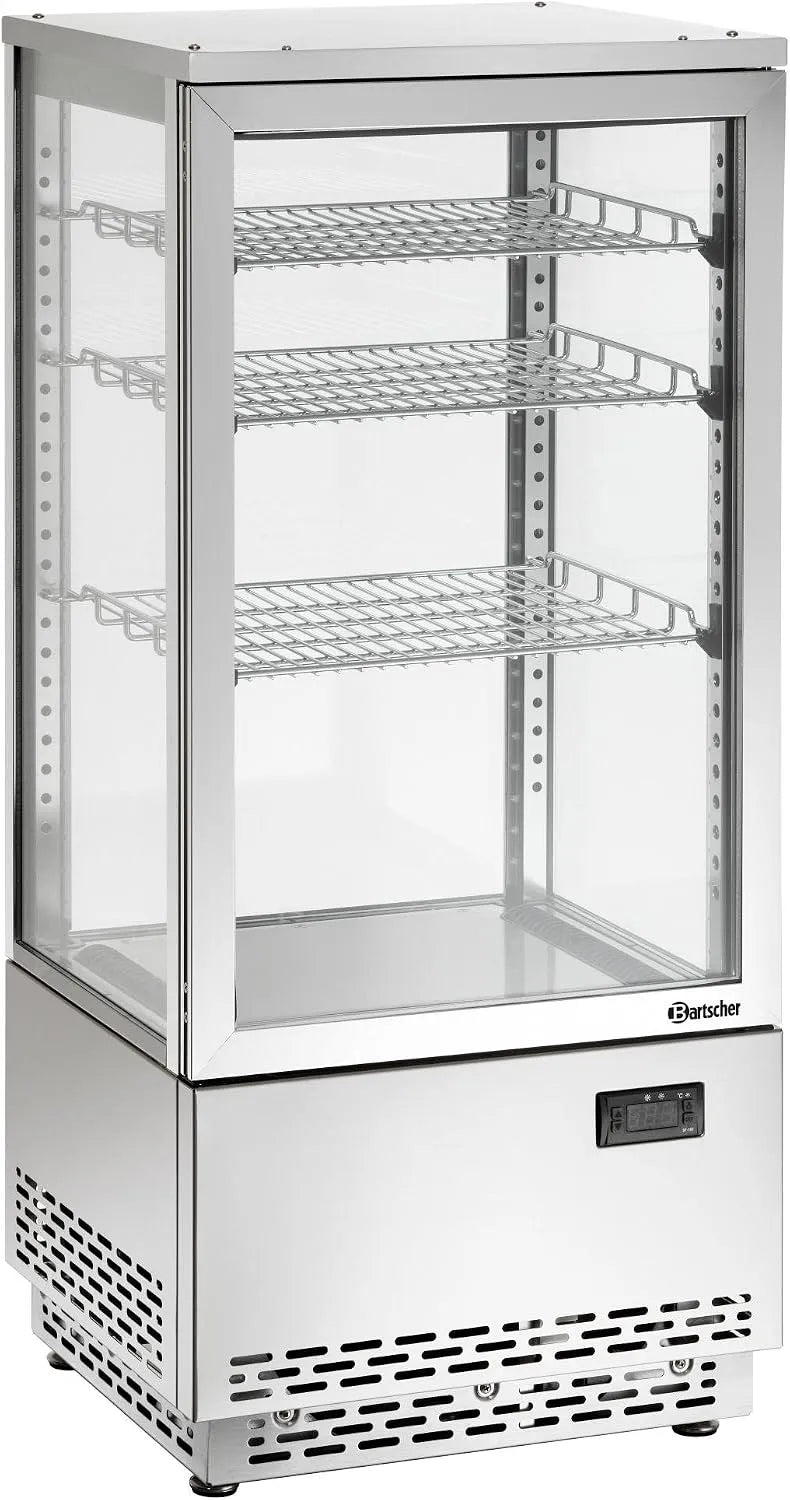 Bartscher, Skleněné výrobky pro bedny, mini- chlazená vitrína 78L, nerezová ocel, Stříbrná, 78L, 4 V, 0.18 kW, 230 V
